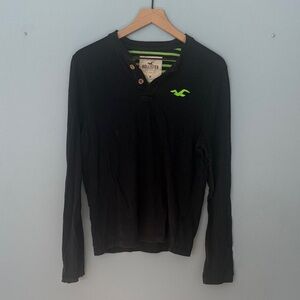 Hollister Navy Blue Henley with Lime Green Logo